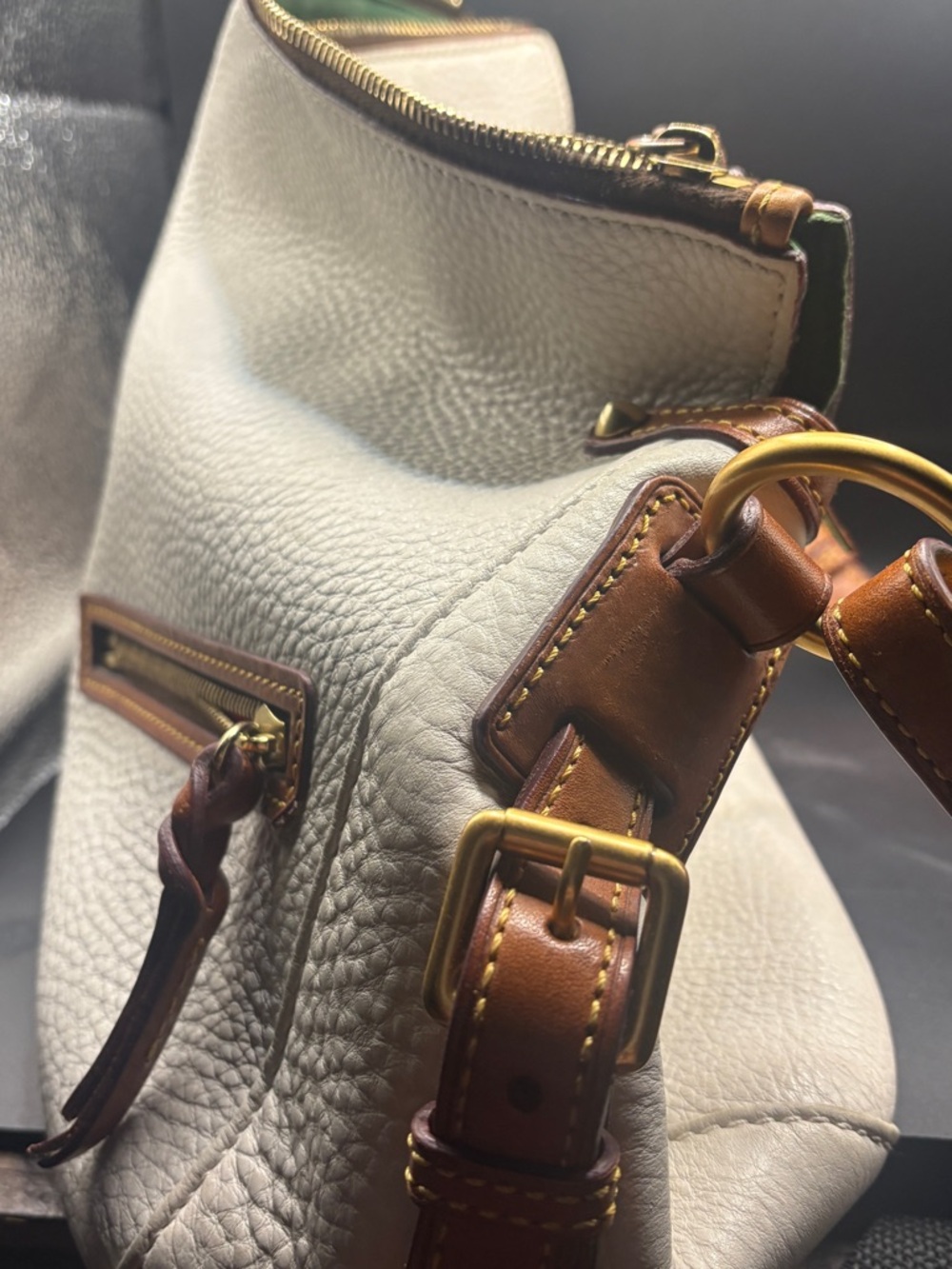 Dooney Bourke Pebble Grain White Leather Double Zip Pocket Hobo Bag Florentine - Picture 9 of 9
